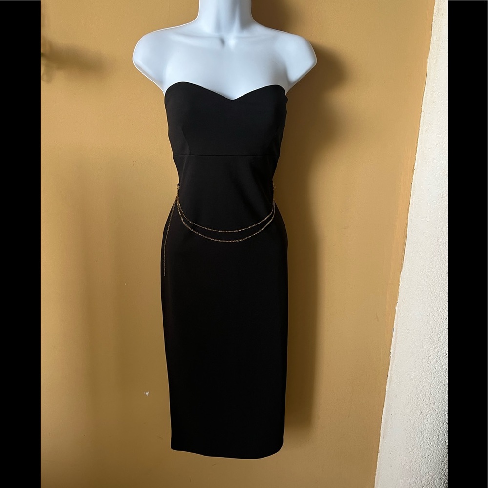 BOOHOO NIGHT Strapless Sweat-heart Neckline mini Bodicon dress w/chain belt